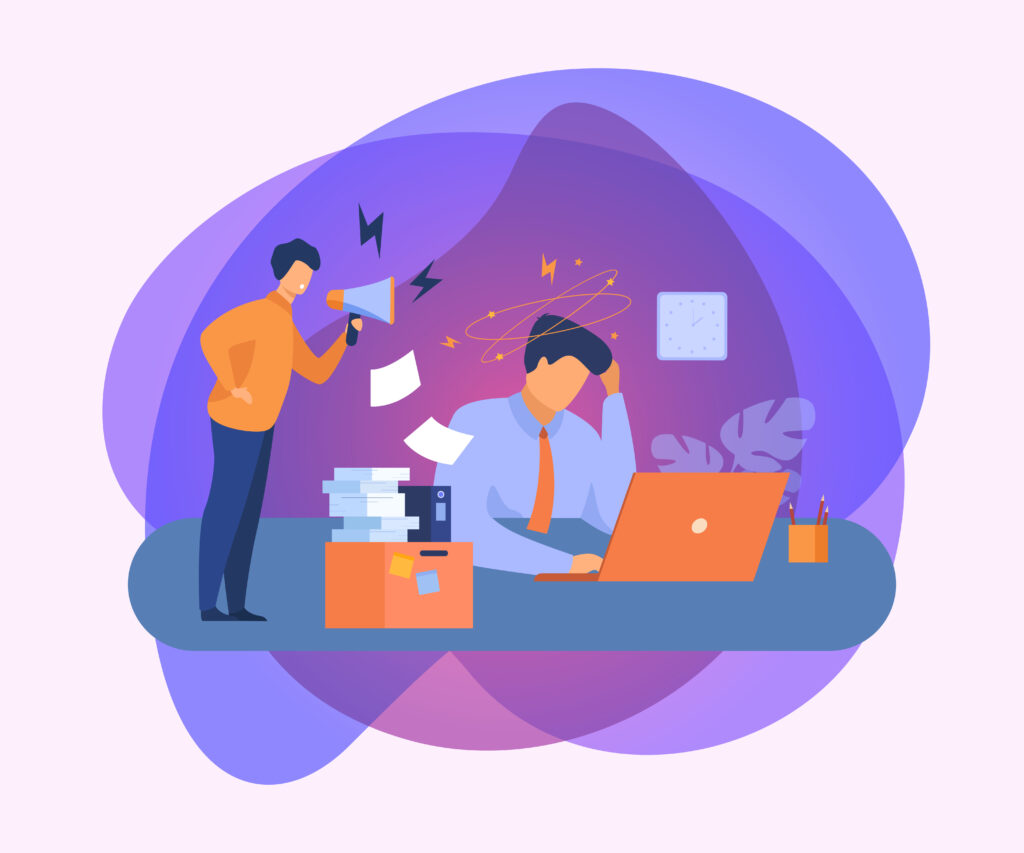 img-02-free-img furious boss with megaphone shouting at frustrated employee